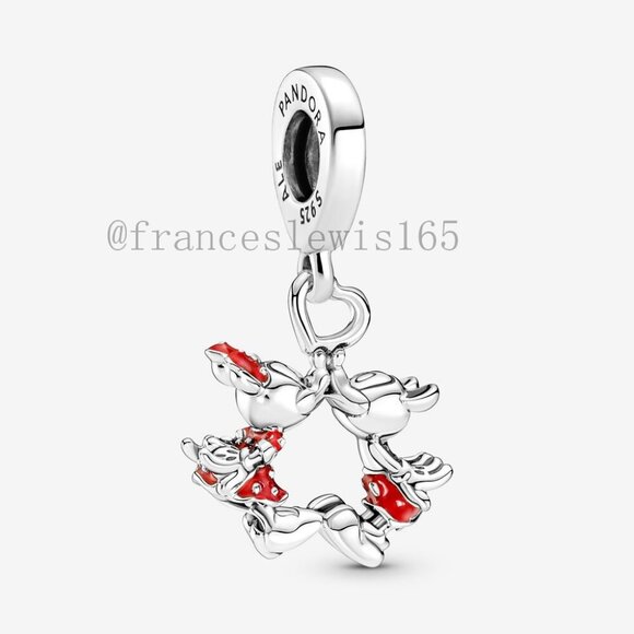 Pandora Mickey Mouse & Minnie Mouse Kissing Dangle Charm - Picture 1 of 4